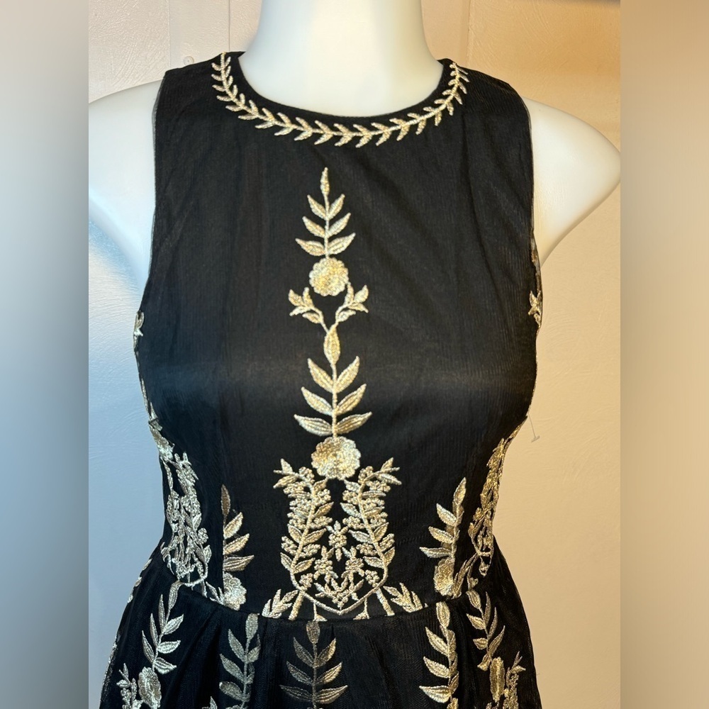 XS Altar'd State Dress Womens Small Black Gold Embroidered Floral tulle teacup - Picture 11 of 13